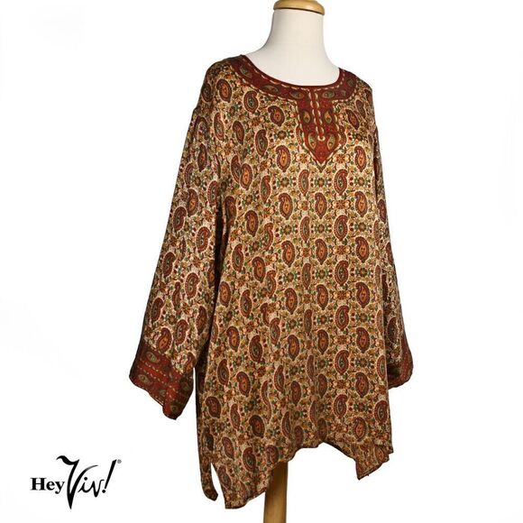 Vintage Paisley Top Blouse Boho Silky North Style Tag Plus Size 2X - Hey Viv - Picture 1 of 6